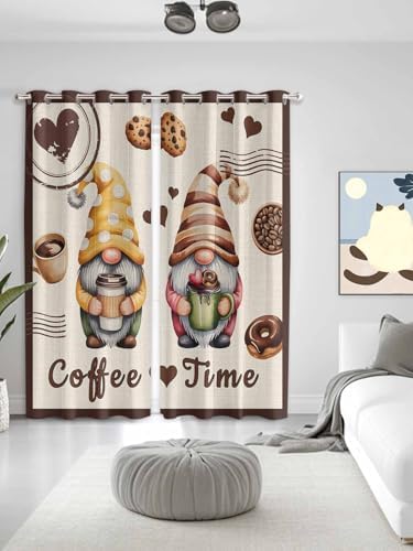 Curtains 96 Inches Long 2 Panels, Farmhouse Coffee Time Grommets