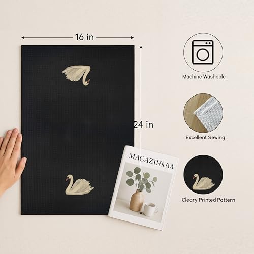 Vintage Black and White Swan Kitchen Towels, Neutral Black and Beige