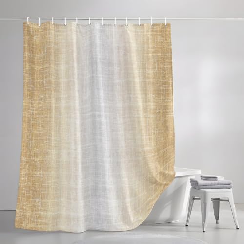 Sand Beige Ombre Shower Curtain Rustic Linen Texture Waterproof Fabric
