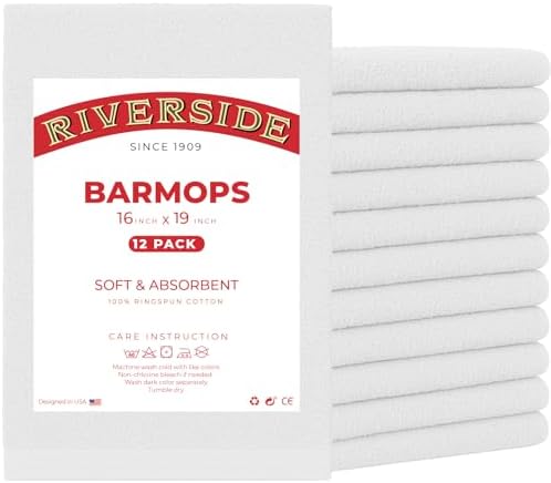 RIVERSIDE 12 Pack Kitchen Bar Mop Towels, 16x19 Inches, 100% Cotton