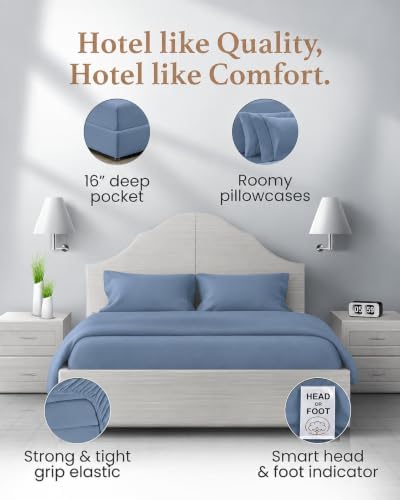 100% Egyptian Cotton Sheets King Size, 4 Piece, Slate Gray Sheets King
