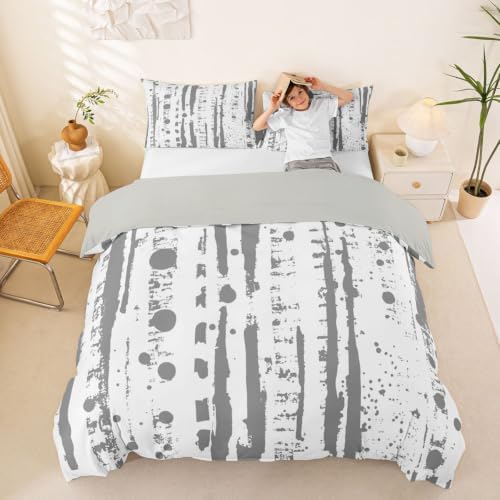 Erosebridal Grey and White King Size Duvet Cover, Abstract Art Ombre