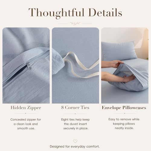 Duvet Cover Set 100% Washed Cotton Linen Feel 2‐Pcs Twin