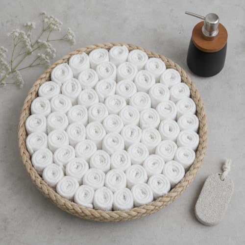 60 Piece Washcloths Set, 12x12 Inches White, Quick Dry Super Soft &