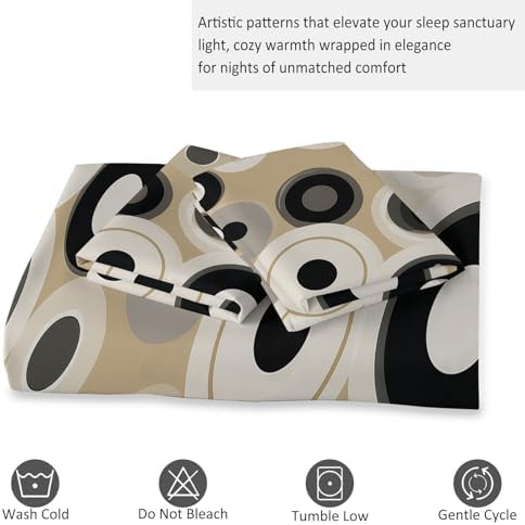 Retro Geometric Circles Duvet Cover Set King 3 Pieces Beige Bedding