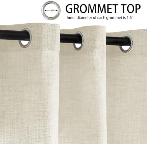 Macochico Light Filtering Linen Curtains 120Wx112L, Beige, 2 Panel Set