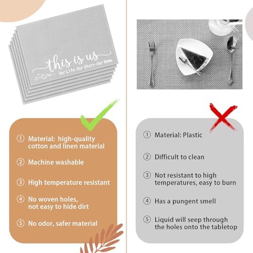 Hahafelt Set of 6 Linen Placemats Farmhouse with Sayings for Dining