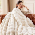 IFNOW Cozy Faux Rabbit Fur Bubble Blanket King Size,Cream,108"x90"