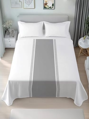 Cal King Size Flat Sheet Only, Gray Stripe Solid Color Bed Top Sheet