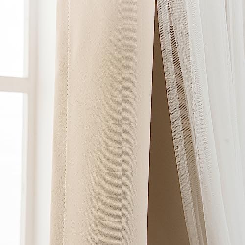 INLINAS Blackout Curtains with Sheer Overlay, Beige, 52x108 Inches