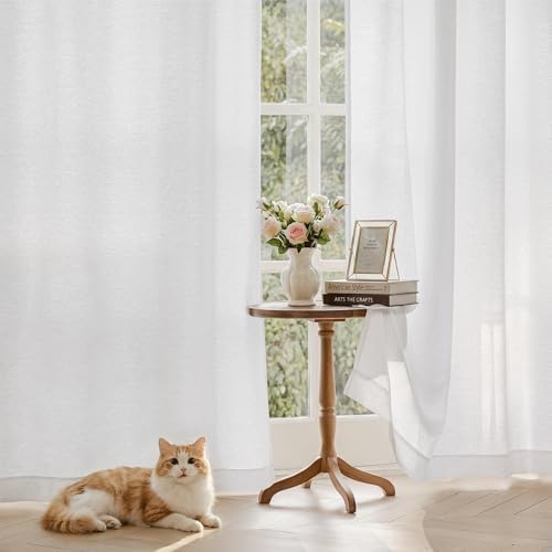 Beauoop White Semi Sheer Curtains for Living Room 52x96 2 Panels