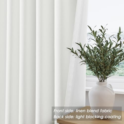 Ivory Blackout Curtains 96 Inches Long for Bedroom Linen Blend Back