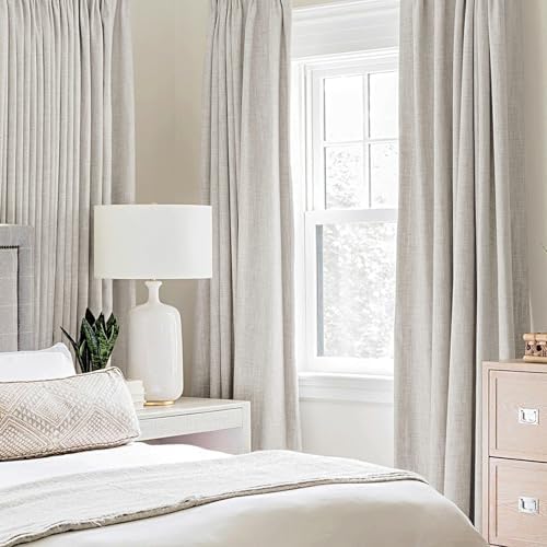 MIULEE 100% Blackout Linen Curtains for Bedroom 52x84 Inches Cream