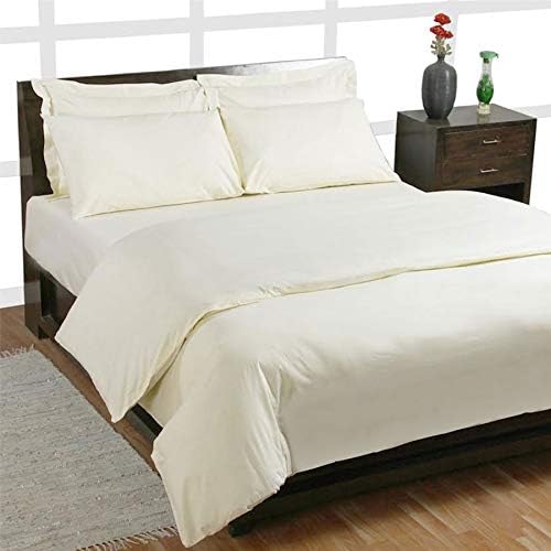 ARlinen 5 PCs Duvet Cover Set Twin Size Cream/Ivory Solid 400 Thread
