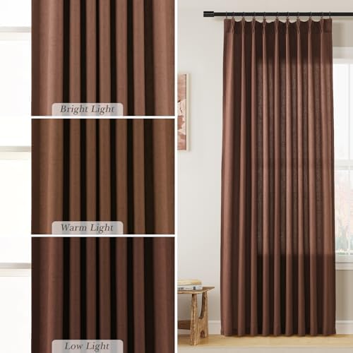 Aersas Rustic Brown Pinch Pleated Linen Curtains 96 Inch Length 2