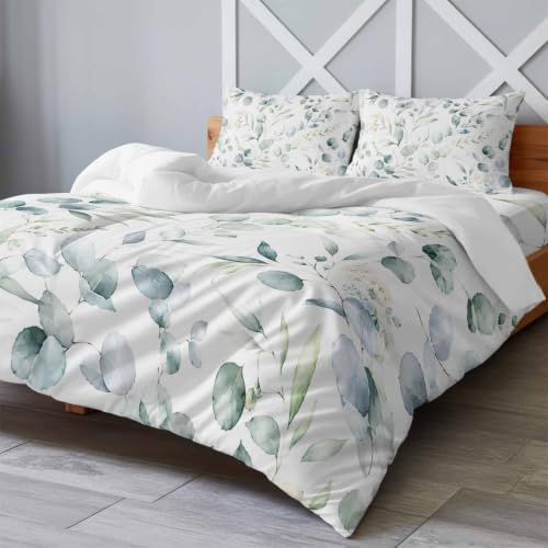 Eucalyptus Leaf California King 4 Piece Duvet Cover Set, Sage Green
