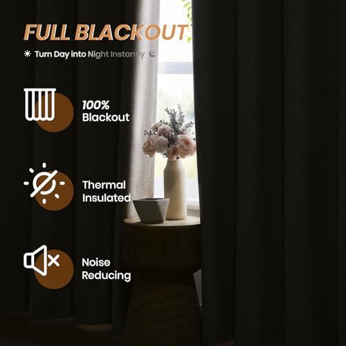 Melodieux Beige Blackout Linen Curtains 84 Inches Long for Bedroom