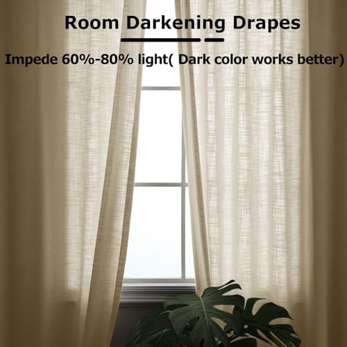 Frelement 108 Inch Length Extra Long Linen Curtains Light Filtering