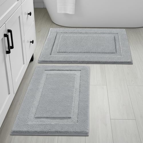 SHACOS Soft Microfiber Light Grey Bathroom Rugs Sets 2 Pieces 32x20