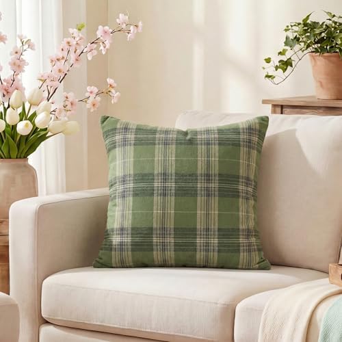 AVOIN colorlife Spring Summer Green Khaki Plaid Decorative Throw