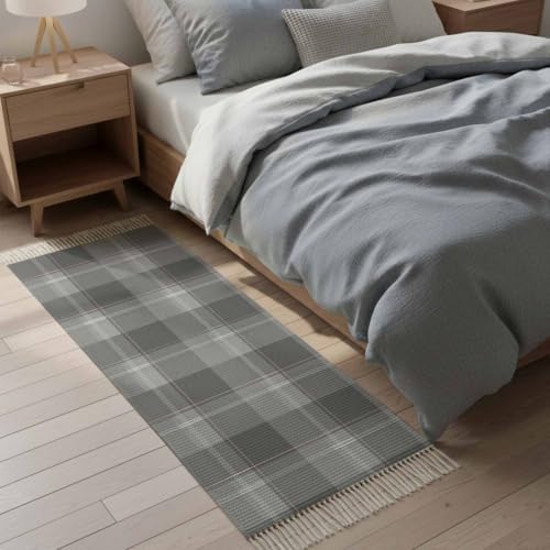 Grey Buffalo Plaid Hallway Runner Rug 2'x5', Farmhouse Geometric