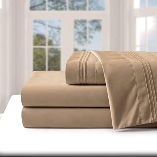 Manyshofu Extra Deep Pocket Full Sheets, Khaki Microfiber, 4 Piece