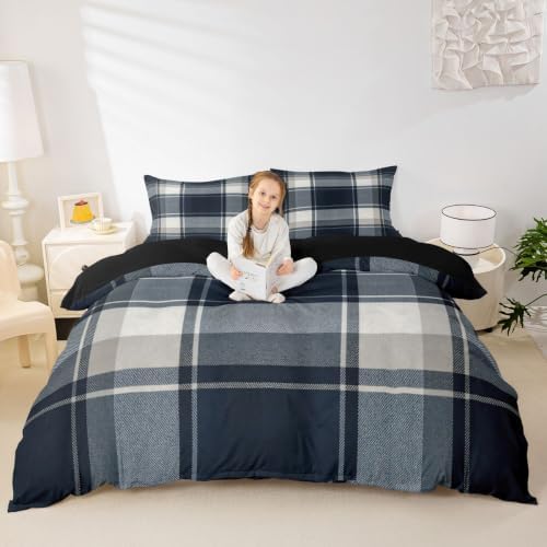 Feelyou Buffalo Plaid Duvet Cover King Size Black Gray Checkered Retro