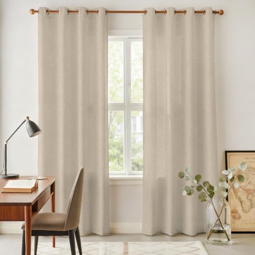 Tan Solid Color Window Curtains Panels with Silver Grommet, Modern