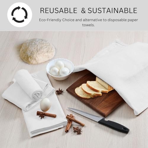 Waffle Kitchen Towels, White, 16x26 in, Set of 6