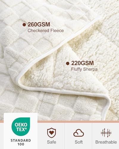 Kivik 15lbs Weighted Blanket for Adults, Checkered Fleece & Sherpa