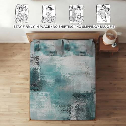 Queen Fitted Sheet Deep Pocket, Cyan Gray Graffiti Texture Soft