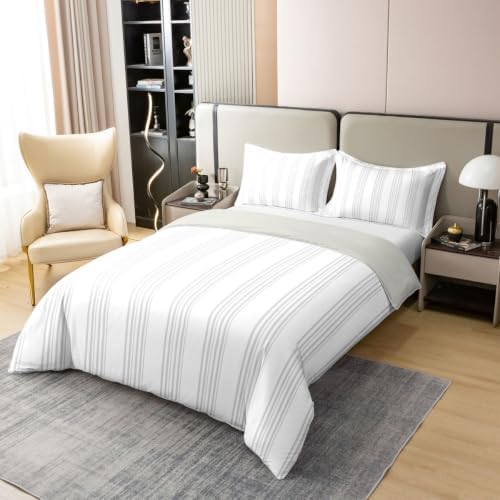 Feelyou Stripes Duvet Cover 100% Cotton King Size Solid Color Bedding