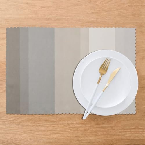 Chic Taupe, Cream and Gray Striped Placemats Set of 6 - Heat Resistant