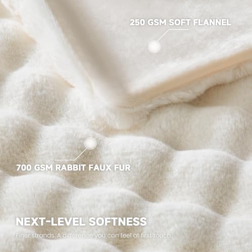 Ultra Soft Faux Fur Bubble Blanket King Size,Cream,108"x90"
