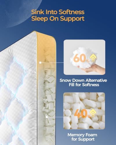 Kayfia 3 Inch Queen Memory Foam Mattress Topper for Back Pain, White