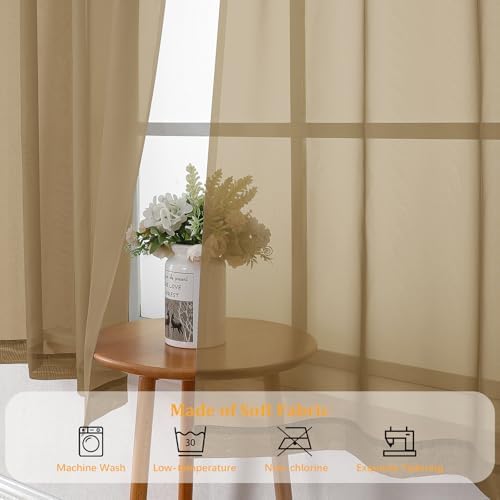 Gwine Taupe Sheer Curtains 84 Inches Long 2 Panels for Living Room