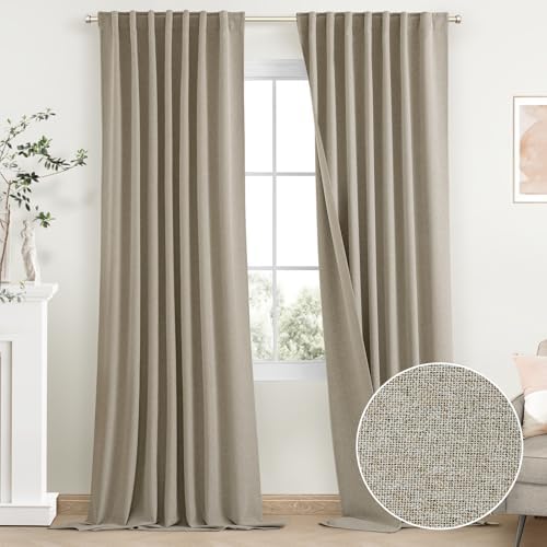 SimpleHome 100% Blackout Linen Natural Living Room Curtains 52W x 84L