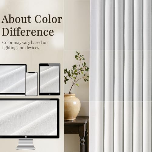 Topfinel Beige White Extra Long Blackout Linen Curtains 112 Inch 2