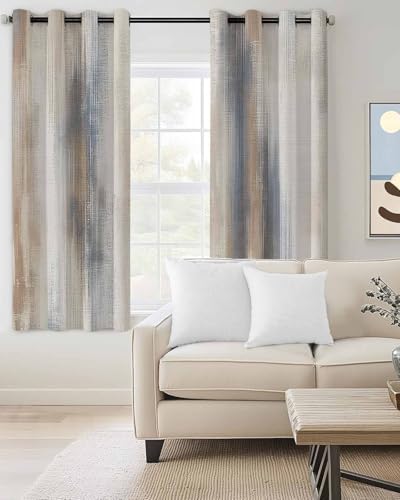 Beige Gray Blackout Curtain 63 Inch Length 2 Panels Set, Abstract