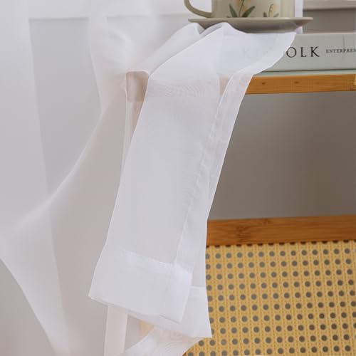 MYSTIC-HOME White Sheer Curtains 108 Inch Length, Elegant Sheer