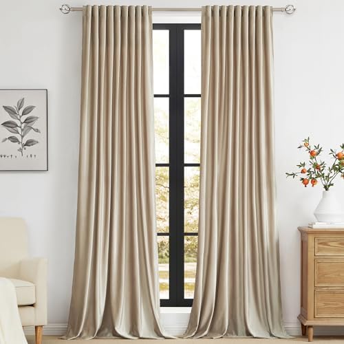 PRIMROSE Champagne Velvet Curtains 120 inch Long for Living Room,Set