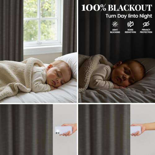 Topfinel Carbon Grey 84 Inch Total Blackout Bedroom Curtains