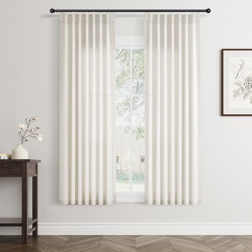 Jowels Natural Pinch Pleated Linen Curtains 63 Inches Long for Living