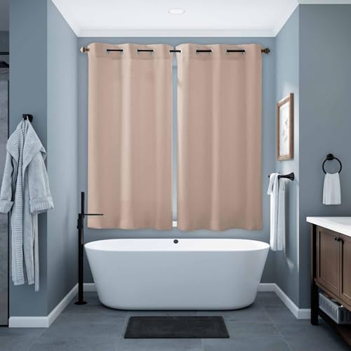 Warm Beige Window Curtains with Grommets Kitchen Drapes, Solid Color