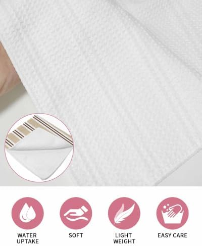 Beige Striped Dish Towels Set, Waffle Weave Kitchen Towels 3 Pieces