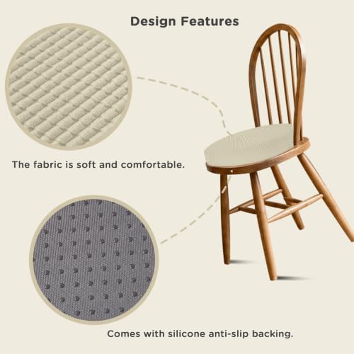 AddGrace Round Chair Cushions for Dining Chairs 2 Pack 16"x16" Beige