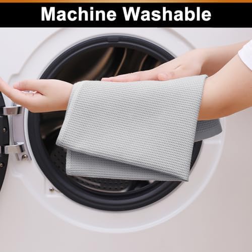 Homaxy 100% Cotton Waffle Weave Kitchen Towels, 4 Pack, Light Grey