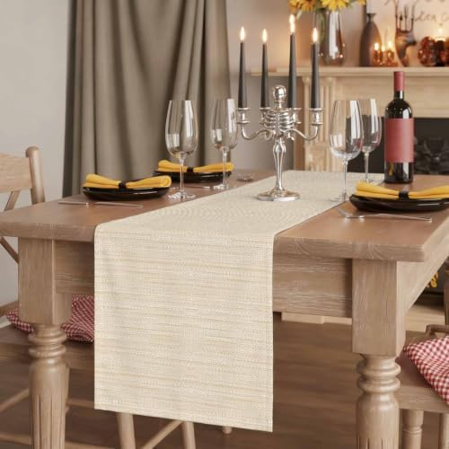 Modern Boho Table Runner 108 Inches Long, Cotton Linen Table Runner