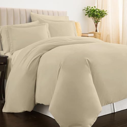 Pizuna 100% Cotton King Duvet Cover Set 400 Thread Count Beige