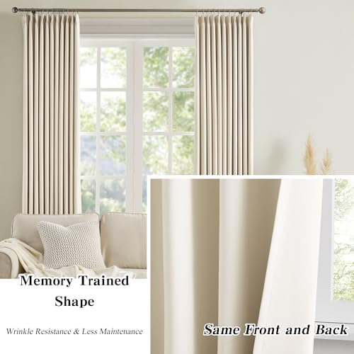 KEQIAOSUOCAI Pinch Pleated Cream Beige Curtains 120 Inches Long for